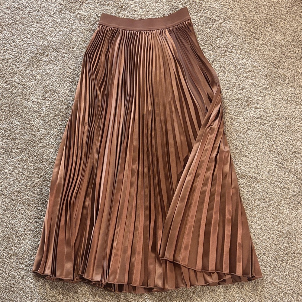 Anthropologie Copper A-Line Pleated Skirt